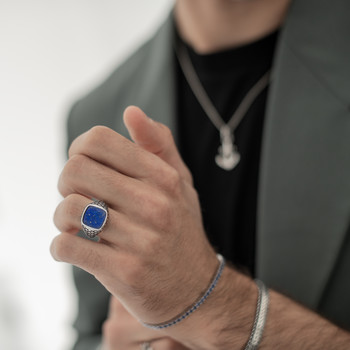 Bague argent 925 écailles lapis lazuli carré
