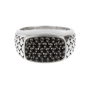 Bague argent 925 écailles spinelles noires rectangulaire