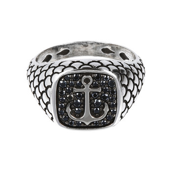 Bague argent 925 rose des vents spinelles noires