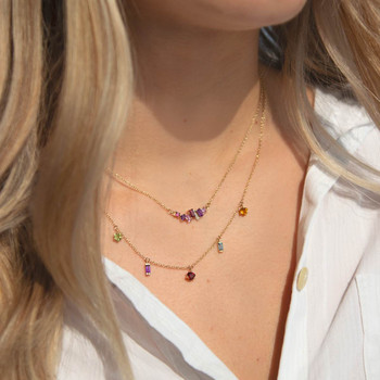 Collier or 375 2 tons diamants pierres précieuses et fines 45cm anneau de raccourcissement à 42cm