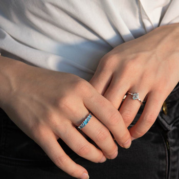 Bague argent 925 aigue marine et zirconias