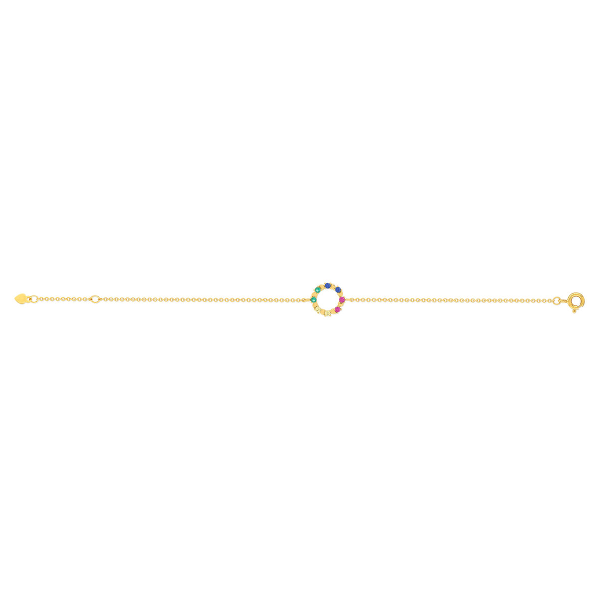 Bracelet plaqué or motif cercle pierres synthétiques multicolores 19cm - vue 2