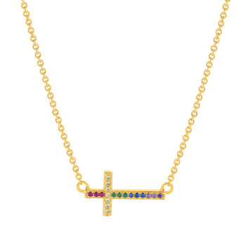Collier plaqué or motif croix religieuse pierres synthétiques multicolores 45cm