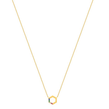 Collier plaqué or pierres synthétiques multicolores 45cm