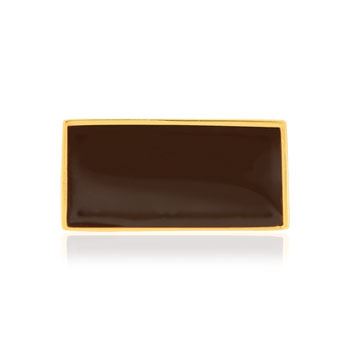 Bague plaqué or laque marron rectangulaire