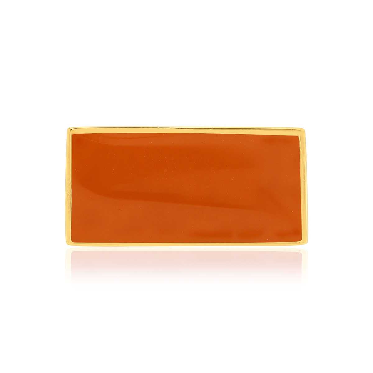 Bague plaqué or laque orange rectangulaire - vue 3