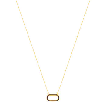 Collier plaqué or motif ovale laque marron 45cm