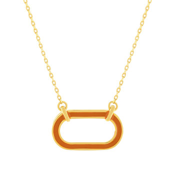 Necklace, gold-plated, oval motif, orange lacquer, 45cm.