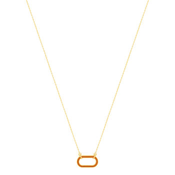 Necklace, gold-plated, oval motif, orange lacquer, 45cm.