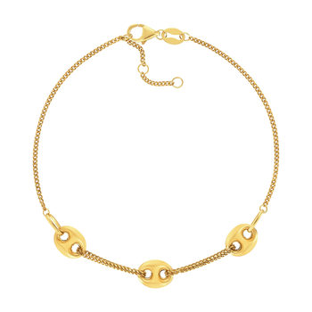 Bracelet or 375 jaune 3 motifs grain de café 19cm