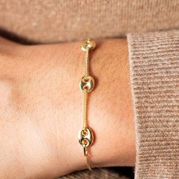 Bracelet or 375 jaune 3 motifs grain de café 19cm