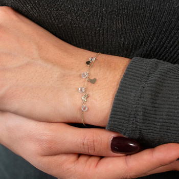 Bracelet or 375 jaune pampilles coeurs et zirconias 20.5cm