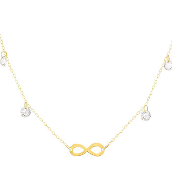 Collier or 375 jaune motif infini et pampilles zirconias 45cm
