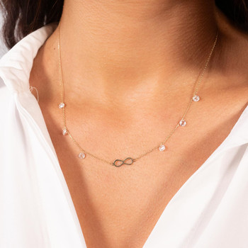 Collier or 375 jaune motif infini et pampilles zirconias 45cm