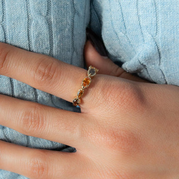 Bague or 375 jaune saphir orange et pierres fines