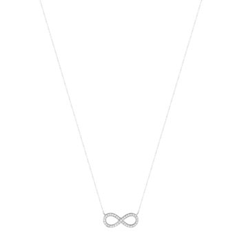 Collier or 375 blanc motif infini zirconias 45 cm avec anneau de raccourcissement à 42cm