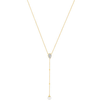 Collier or 375 2 tons perle et diamants 45 cm