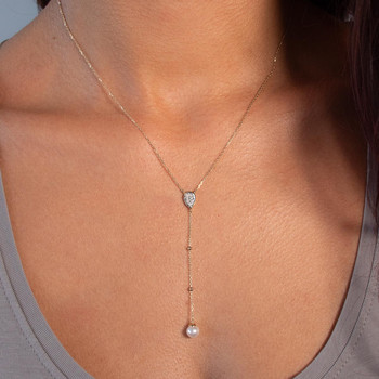 Collier or 375 2 tons perle et diamants 45 cm