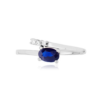 Bague or 375 blanc saphir ovale et diamants
