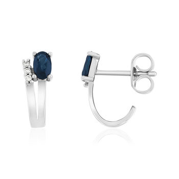 Boucles d'oreilles or 375 blanc saphirs et diamants