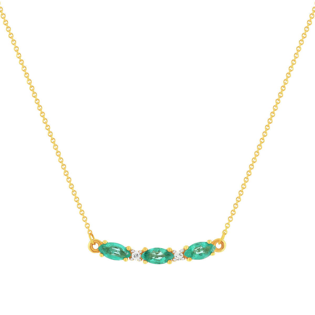 Collier or 375 2 tons émeraudes ovales et 2 diamants 42,5 cm