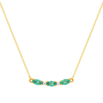 Collier or 375 2 tons émeraudes ovales et 2 diamants 42,5 cm