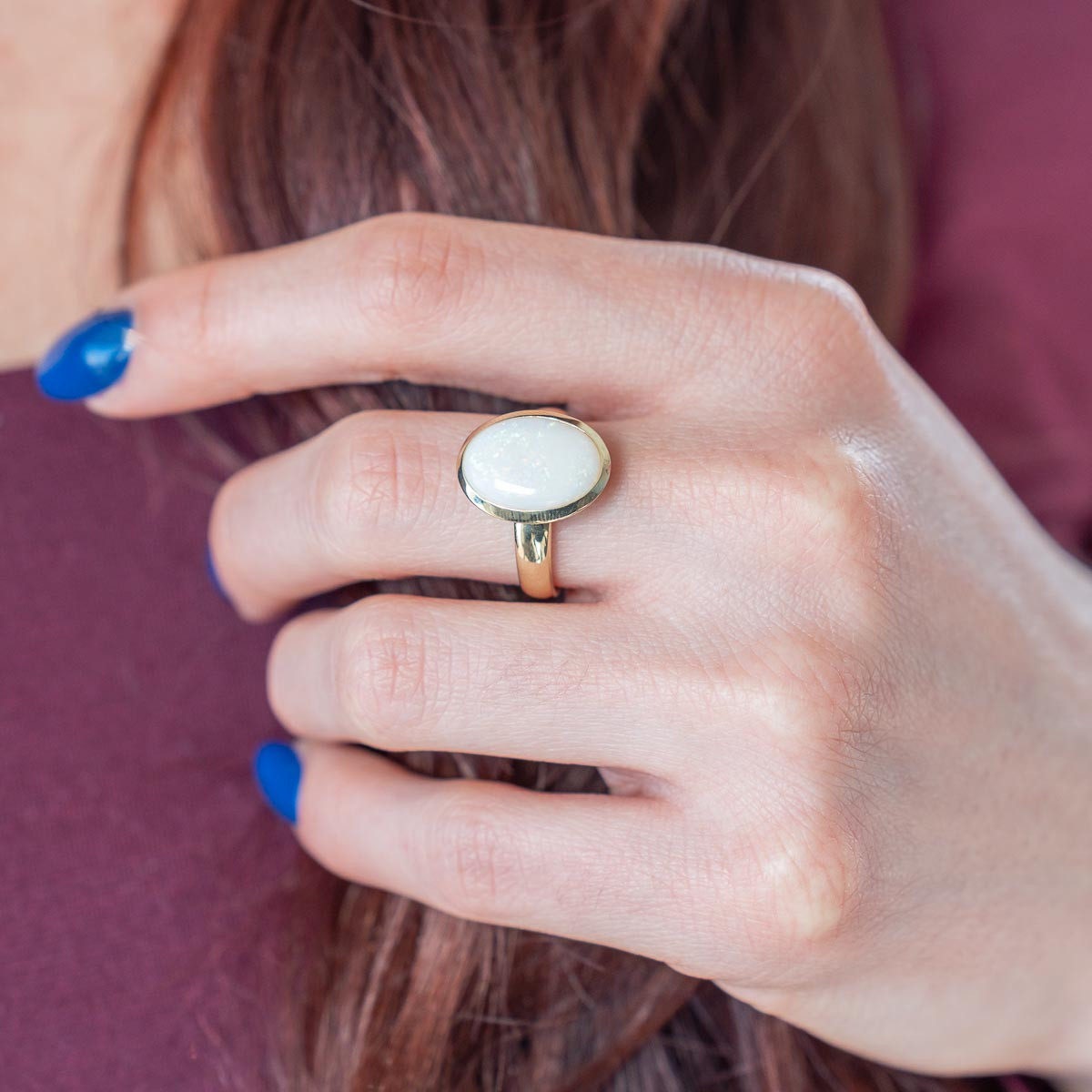 Bague or 375 jaune opale - vue porté 1