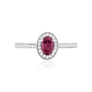 Bague or 375 blanc grenat rhodolite et diamants