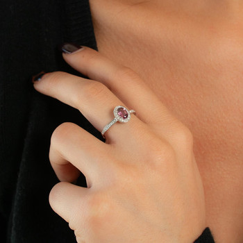 Bague or 375 blanc grenat rhodolite et diamants