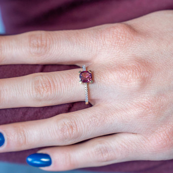Bague or 375 2 tons grenat rhodolite et diamants