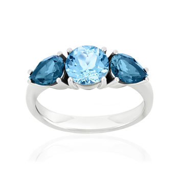 Bague or 375 blanc topazes bleues traitées