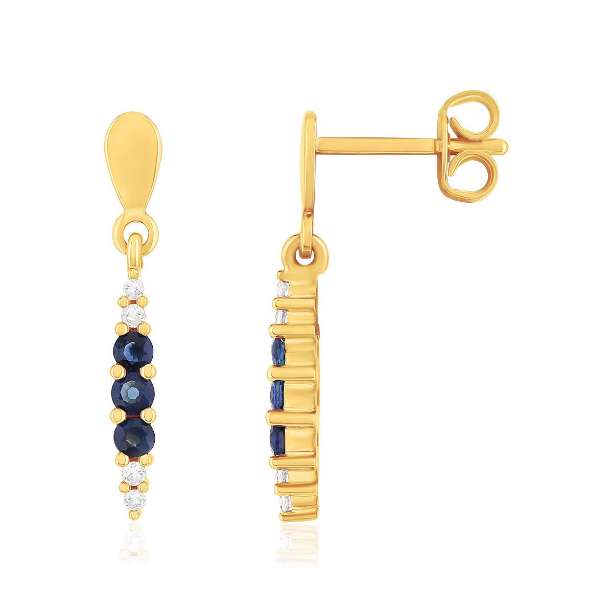 Boucles d'oreilles or 375 jaune saphirs et diamants