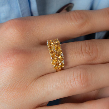 Bague or 375 jaune citrines et diamants