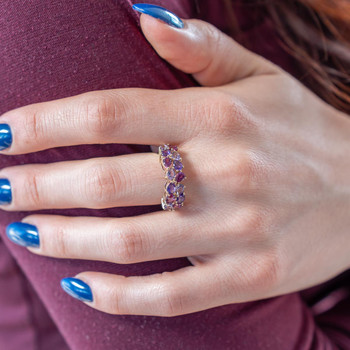Bague or 375 jaune grenats rhodolites et améthystes