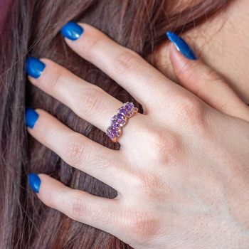 Bague or 375 rose améthystes et diamants