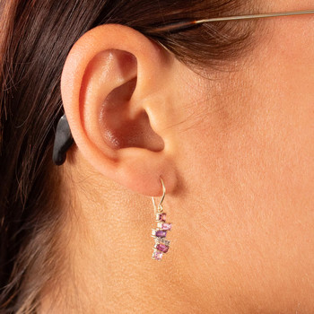 Boucles d'oreilles or 375 2 tons diamants grenats rhodolites saphirs et améthystes