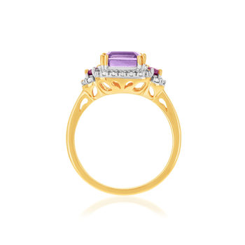 Bague or 375 jaune diamants, améthyste et grenats rhodolites