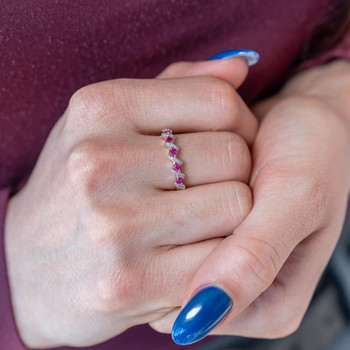 Bague or 750 2 tons diamants et rubis