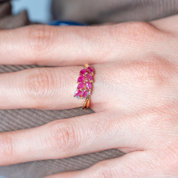 Bague or 750 2 tons diamants et rubis