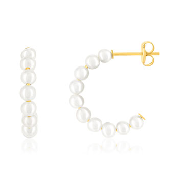 Demi créoles or 375 jaune perles de culture