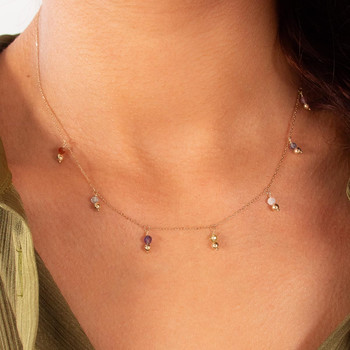 Collier or 375 jaune pampilles pierres naturelles 43cm