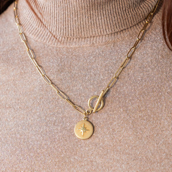 Collier acier doré pampille 47cm