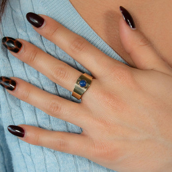Bague acier doré ouverte lapis lazuli