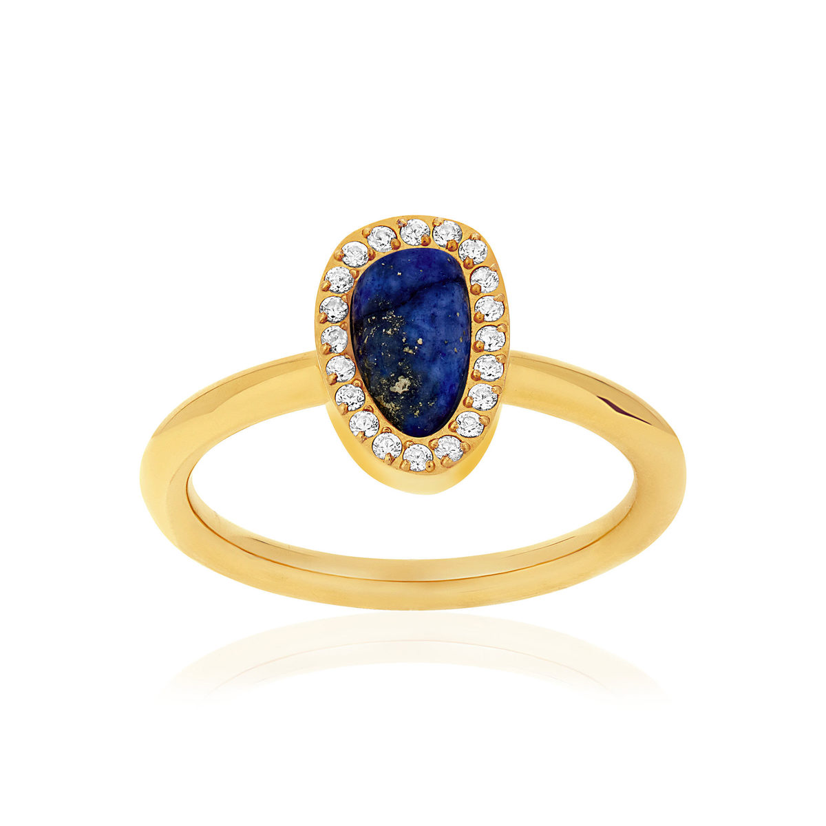 Bague acier doré lapis lazuli et zirconias