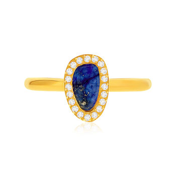 Bague acier doré lapis lazuli et zirconias