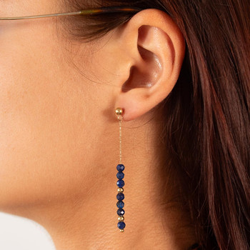 Boucles d'oreilles acier doré pendantes lapis lazuli