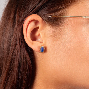 Boucles d'oreilles acier doré lapis lazuli et zirconias