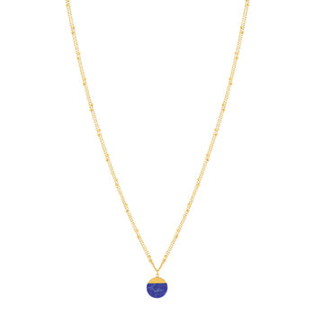 Collier acier doré 2 rangs lapis lazuli 47 cm