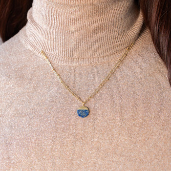 Collier acier doré 2 rangs lapis lazuli 47 cm