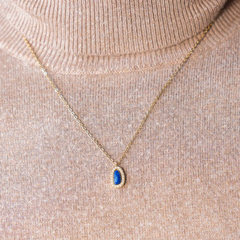 Collier acier doré lapis lazuli et zirconias 45 cm